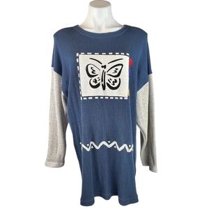 MIYO New York Thermal Waffle Butterfly Tunic Top L Blue